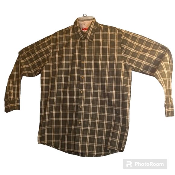 Wrangler Premium Quality Wrinkle Resistant Long Sleeve Green Plaid Butto… - Picture 1 of 3